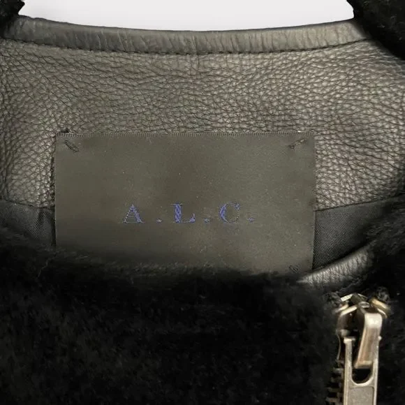 ALC Sadie Leather & Fur Jacket 0 Black Womens Moto Motorcycle Biker A.L.C. - Picture 2 of 9